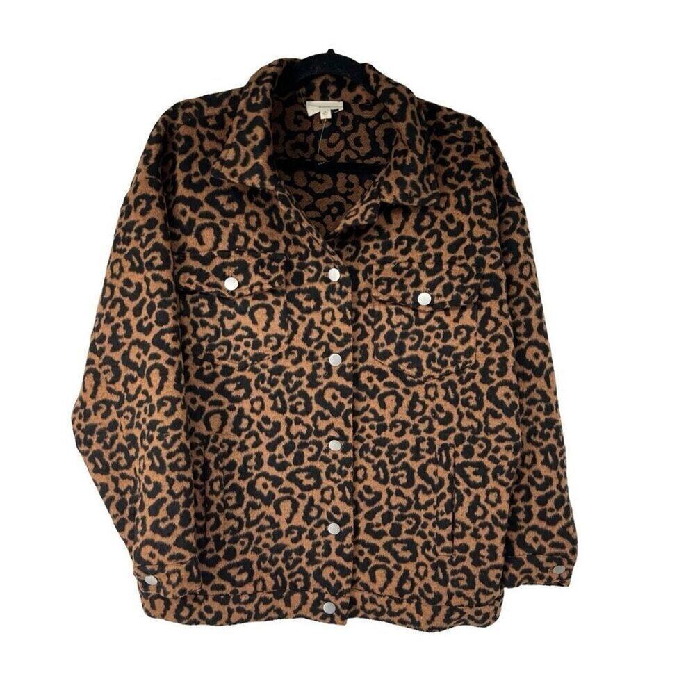143 Story Leopard Animal Print Snap Closure Jacket Sz‎ S Women’s